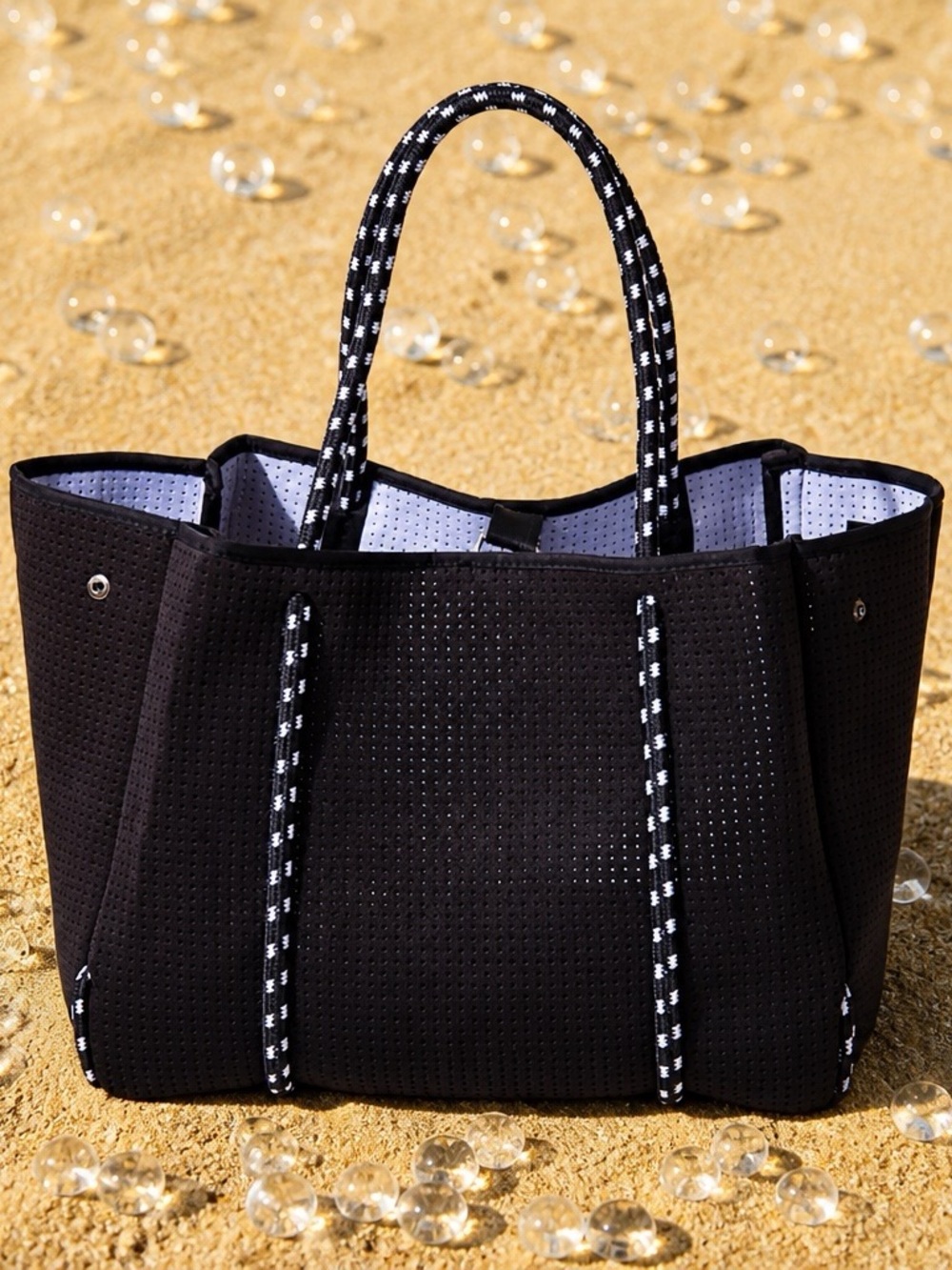 Black Neoprene Pop-ups Tote Bag with Rope Handles
